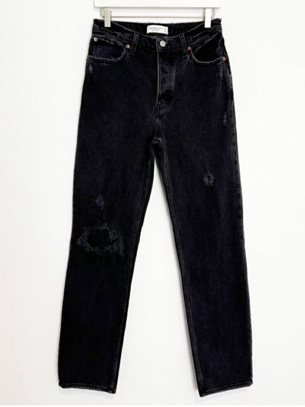 Abercrombie Ankle Straight Jeans Size 28 Black Denim Ultra High Rise Pant Grunge